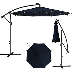 Helloshop26 Parasol déporté inclinable 3 m avec 112 lumières led avec panneau solaire base croisée manivelle verrou de sécurité bleu 20_0006346