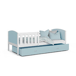 Kids Literie Lit Enfant Tami 90x190 ( Sans Matelas ) Blanc - bleu Livré avec le sommiers et tiroir.