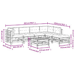 vidaXL Salon de jardin 7 pcs avec coussins bois massif pas cher