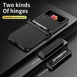 Coque en TPU + PU anti-rayures, texture litchi avec stylet télescopique pour votre Samsung Galaxy Z Flip3 5G - argent/noir