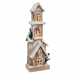 BigBuy Christmas Décorations de Noël Blanc Beige Bois Maison 18 x 11 x 55 cm