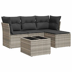 vidaXL Salon de jardin 5 pcs avec coussins gris clair résine tressée