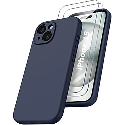 Coque Silicone Bleu Nuit + 2 Verres Trempes Pour iPhone 15 Little Boutik®