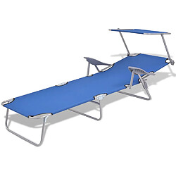 Avis Helloshop26 Transat chaise longue bain de soleil lit de jardin terrasse meuble d'extérieur avec auvent acier bleu 02_0012263