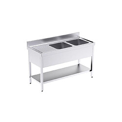 Plonge Inox Professionnelle Double avec Etagère et Egouttoir à Gauche Gamme 600 - Distform