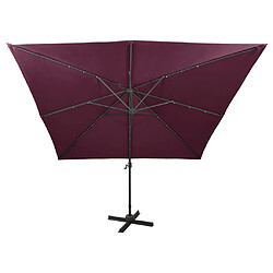 Helloshop26 Parasol meuble de jardin déporté avec mât et lumières led 300 cm rouge bordeaux 02_0008529