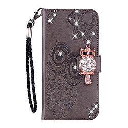 Etui en PU décor de strass imprimé hibou gris pour votre Samsung Galaxy A21s