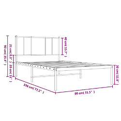 vidaXL Cadre de lit métal sans matelas avec tête de lit noir 75x190 cm pas cher