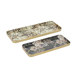 Aubry Gaspard Plateaux rectangulaires en métal Fleurs retro (lot de 2).