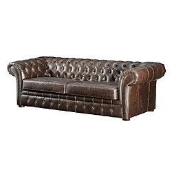 Vente-Unique Canapé 3 places et un fauteuil 100% cuir vieilli chesterfield CLOTAIRE pas cher