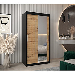 Abiks Meble Armoire YORK 2 À Portes Coulissantes 200/100/62 2 Portes (Noir/Artisan)