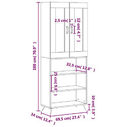 vidaXL Buffet haut Blanc brillant 69,5x34x180 cm Bois d'ingénierie pas cher