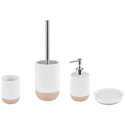 Beliani Lot de 4 accessoires de salle de bain en céramique blanc et beige LEBU