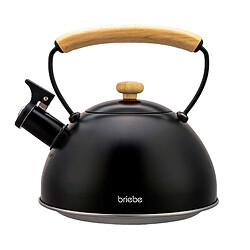 Bouilloire à Induction Théière Sifflet 2,3L Acier Inox, Poignée en Bois, , Noir, Briebe, Wooden