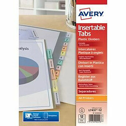 AVERY - 60400402 - 1 jeu intercalaires polypro translucide à onglets personnalisables. A4+. Impression laser, jet d'encre pas cher