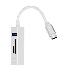 Hub USB-C 5 en 1 avec 3 Ports USB et Lecteur de Carte SD Micro-SD LinQ Argent