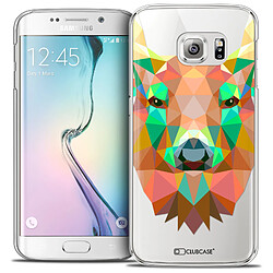 Caseink Coque Housse Etui Galaxy S6 Edge [Crystal HD Polygon Series Animal - Rigide - Ultra Fin - Imprimé en France] - Cerf