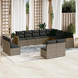 Maison Chic Salon de jardin avec coussins 12 pcs | Ensemble de Table et chaises | Mobilier d'Extérieur gris résine tressée -GKD65663