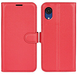 Coque en TPU + PU anti-rayures, texture litchi avec support rouge pour votre Samsung Galaxy A03 Core