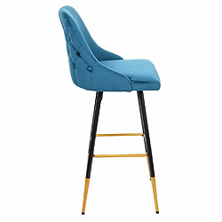 Mendler 2x tabouret de bar HWC-E70, chaise de bar/comptoir, design rétro, velours, haubans/pieds dorés ~ pétrole pas cher