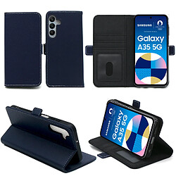 Xeptio Housse bleue pour Samsung Galaxy A35 5G Etui bleu de protection Portefeuille à Rabat avec Porte Cartes