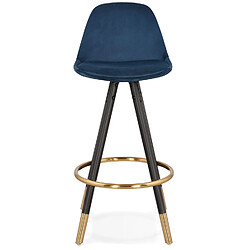 Avis Alterego Tabouret snack mi-hauteur design 'CHICAGO MINI' en velours bleu et 4 pieds en bois noir