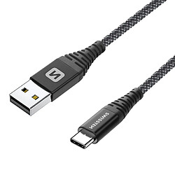 Câble USB C Fibre Aramide 1.5m Charge Rapide 60W Prise USB Swissten Noir