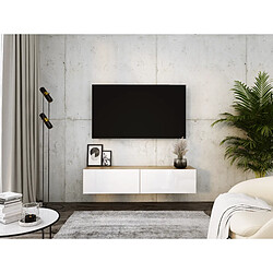 3XELIVING Meuble TV suspendu, D: l : 140 cm, H : 34 cm, P : 32 cm, CHÊNE WOTAN / BLANC BRILLANT