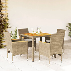 vidaXL Ensemble à manger de jardin et coussins 5pcs beige rotin acacia