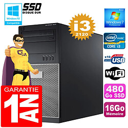 PC Tour DELL 7010 Core I3-2120 Ram 16Go Disque 480 Go SSD Wifi W7 - Occasion