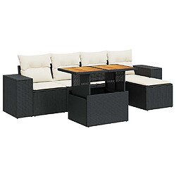 vidaXL Salon de jardin 6 pcs avec coussins noir résine tressée