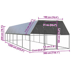 Acheter vidaXL Poulailler d'extérieur 3x12x2 m Acier galvanisé