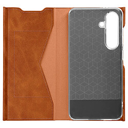 Avizar Housse pour Samsung Galaxy S24 Clapet Porte-carte Éco-cuir Nappa Marron Clair