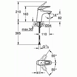 Grohe Mitigeur lavabo Eurostyle C3 Taille S Corps lisse