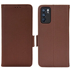 Etui en PU texture litchi, double fermeture magnétique avec support, marron pour votre Oppo Reno6 5G