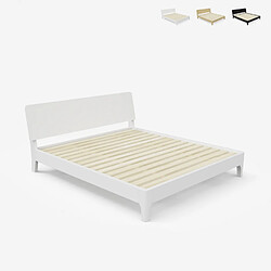 Llb Lit double design moderne en bois 160x190cm avec sommier et lattes Linz, Couleur: Blanc