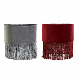 Écran de lampe DKD Home Decor 8424001773930 Gris Bordeaux Métal Velours Frange Sixties 30 x 30 x 29 cm (2 Unités)