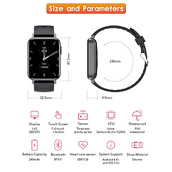 Universal Montre intelligente de sport Hommes Femmes Fond d'écran personnalisé Montre intelligente Température du corps Montre de surveillance du rythme cardiaque IOS (noir)