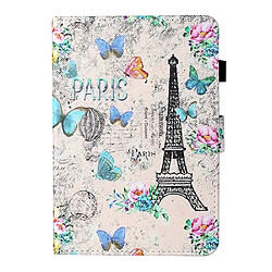 Etui en PU réveil automatique et sommeil à motifs avec support et porte-cartes tour Eiffel pour votre Lenovo Tab M10 HD Gen 2 X306X