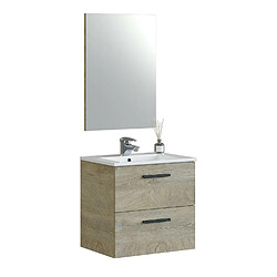 MIRAKEMUEBLE Meuble de salle de bain avec vasque et miroir Noa - Chêne Alaska Chêne en Alaska