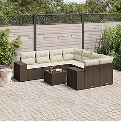 vidaXL Salon de jardin avec coussins 9 pcs marron résine tressée