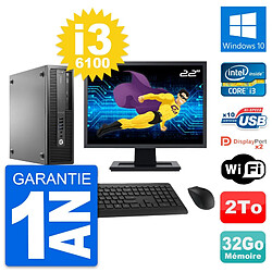 PC HP 800 G2 SFF Ecran 22" Intel i3-6100 RAM 32Go Disque 2To Windows 10 Wifi - Occasion