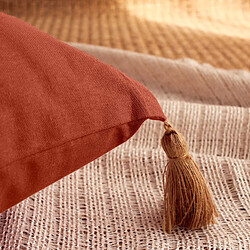 Toilinux Coussin rectangulaire Panama avec 4 pompons en jute - 70 cm x 50 cm - Orange terre cuite