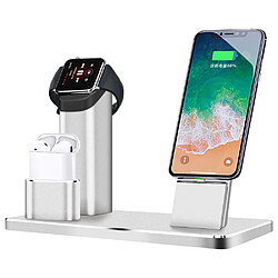 Station de charge 3 en 1, support de charge en alliage d'aluminium compatible avec Apple Watch/Airpods/iWatch Series 5/4/3/2/1/iPhone 11/Xs/X Max/XR/X/8/8s 7/6/6S/ Plus/iPad