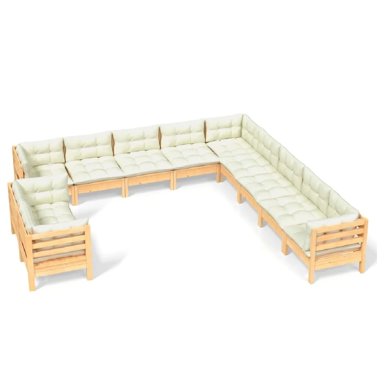 Maison Chic Salon de jardin 11 pcs avec coussins | Ensemble de Table et chaises | Mobilier d'Extérieur crème Bois de pin solide -GKD95929