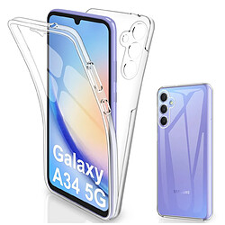 Htdmobiles Coque pour Samsung Galaxy A34 5G - housse etui silicone gel fine 360 integrale (avant et arriere) + film ecran - TRANSPARENT