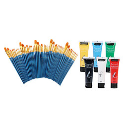 50 Pièces En Nylon Cheveux Peinture Brosse 6 Couleurs Tube Acrylique Peintures