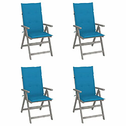 Maison Chic Lot de 4 Chaises inclinables de jardin avec coussins | chaises d'extérieur | Fauteuil Relax Bois d'acacia -GKD65477