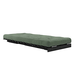 Inside 75 Fauteuil convertible futon ROOTS pin laqué noir matelas 90 x 200 cm coloris vert olive pas cher