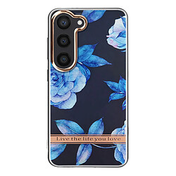 Avizar Coque pour Samsung Galaxy S23 Dos Rigide Contour Souple Design Fleurs Bleues